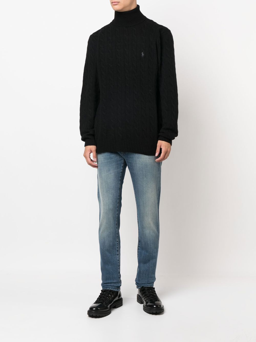 Cashmere and wool cable knit turtleneck