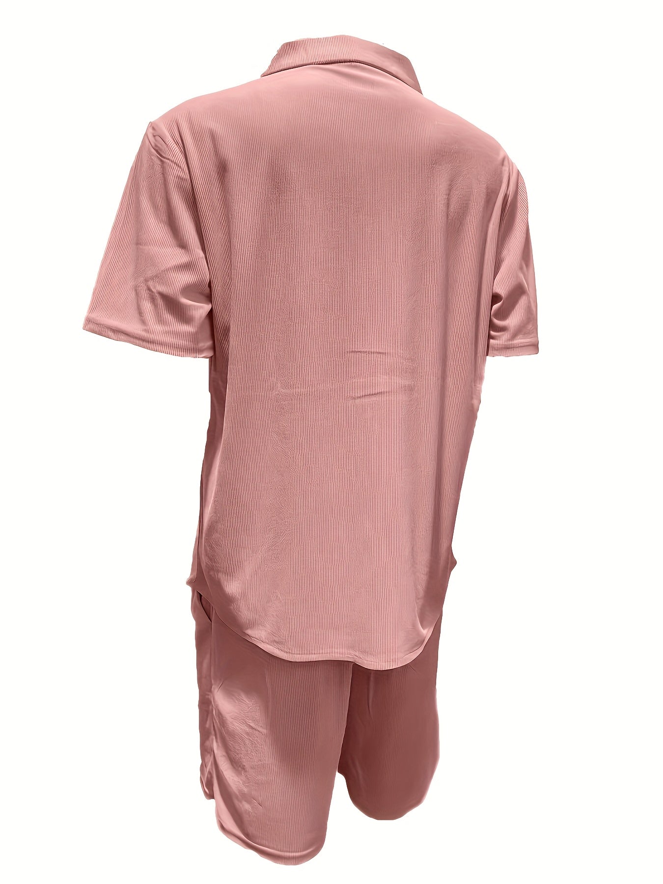 2-Piece Men's Casual Summer Set, Short-Sleeved Shirt with Drawstring Pants and Non-Stretch Fabric, Regular Fit for Everyday Wear and Beach, Solid Color