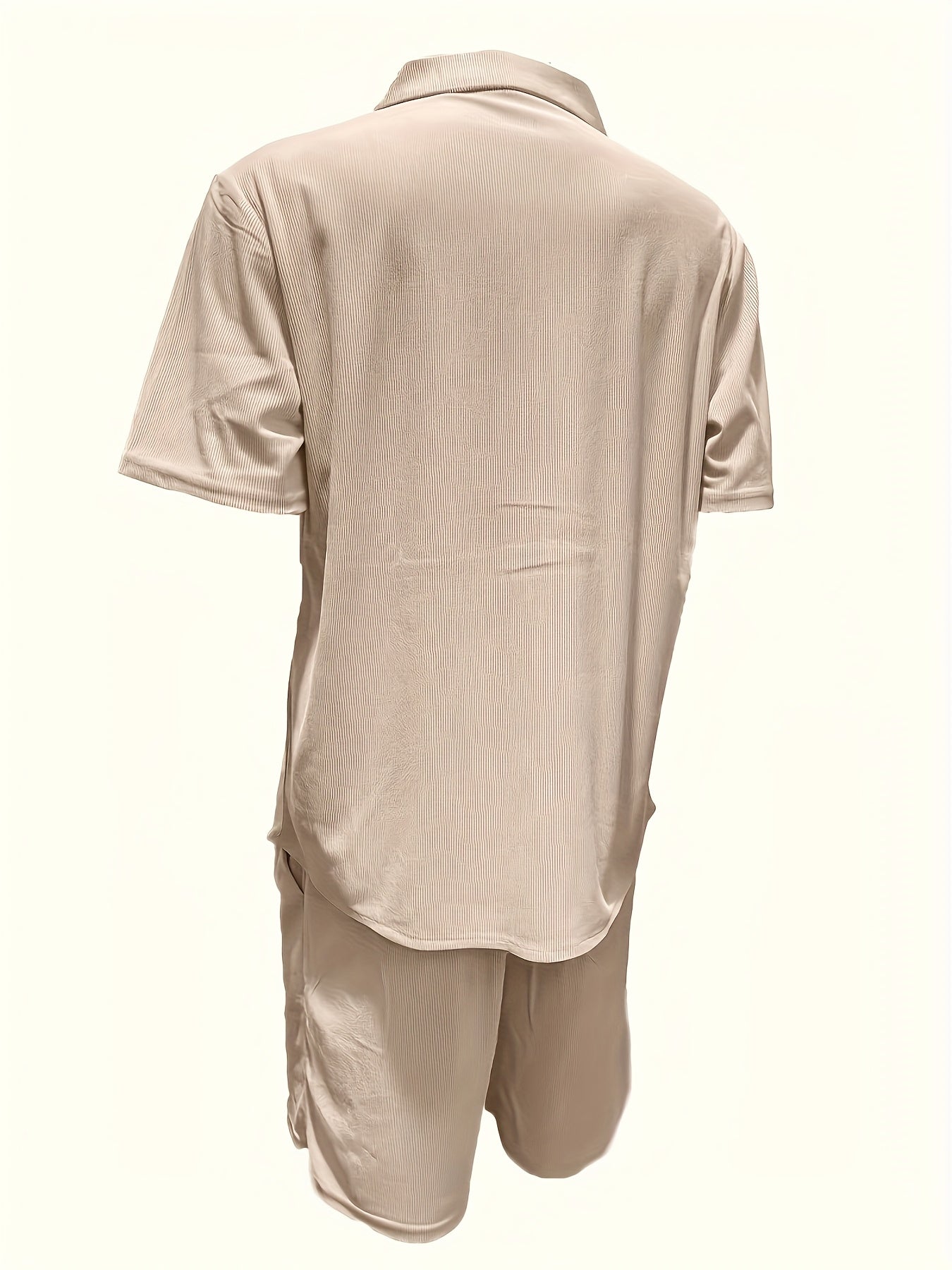 2-Piece Men's Casual Summer Set, Short-Sleeved Shirt with Drawstring Pants and Non-Stretch Fabric, Regular Fit for Everyday Wear and Beach, Solid Color