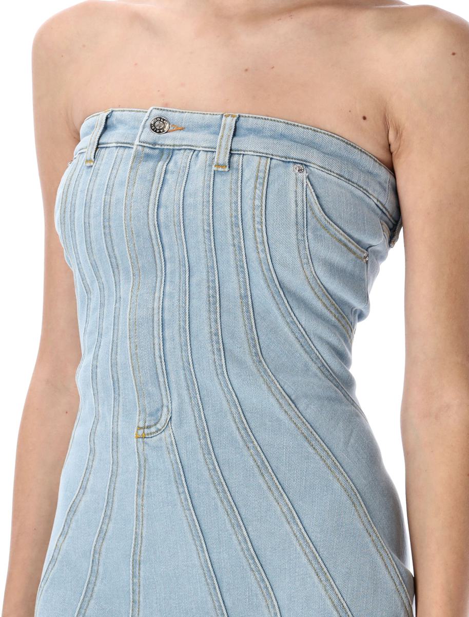 Mugler Spiral Denim Bustier Dress